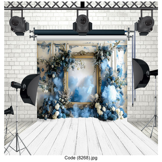 Royal Blue Floral Frame Photography Backdrop 8268