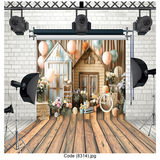 Rustic Pastel Village Celebration Photography Backdrop Canvas - 8314