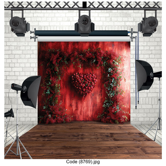 Rustic Red Floral Heart Backdrop 8769