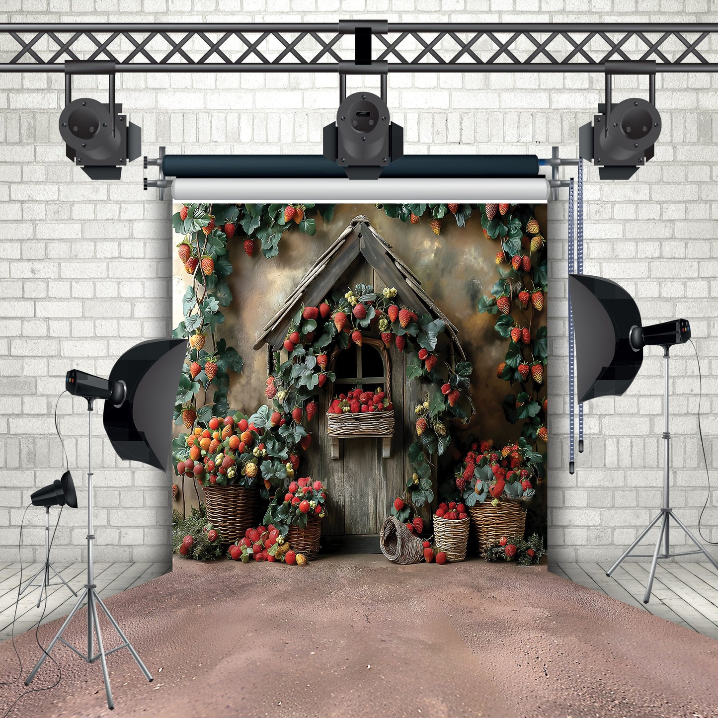 Rustic Strawberry Farm Backdrop 8048