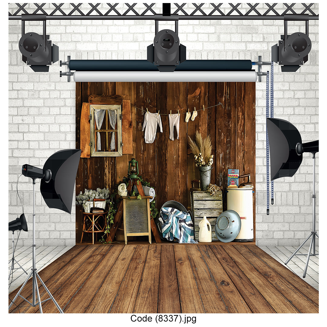 Rustic Vintage Laundry Room Photography Backdrop Premium Canvas - 8337