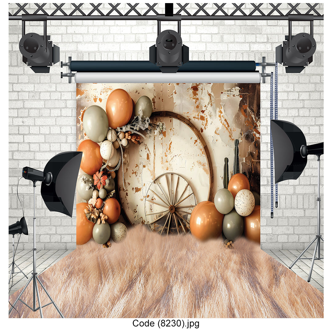 Rustic Vintage Wheel and Balloon Studio Photography Backdrop 8230