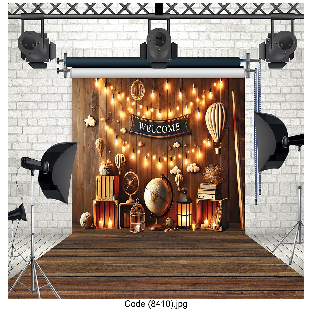 Rustic Welcome Lights Canvas Backdrop