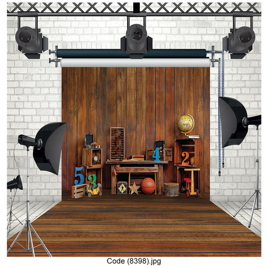 Rustic Wooden Classroom Canvas Backdrop