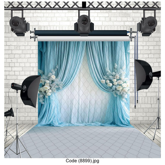 Soft Blue Draped Window Photography Backdrop 8899