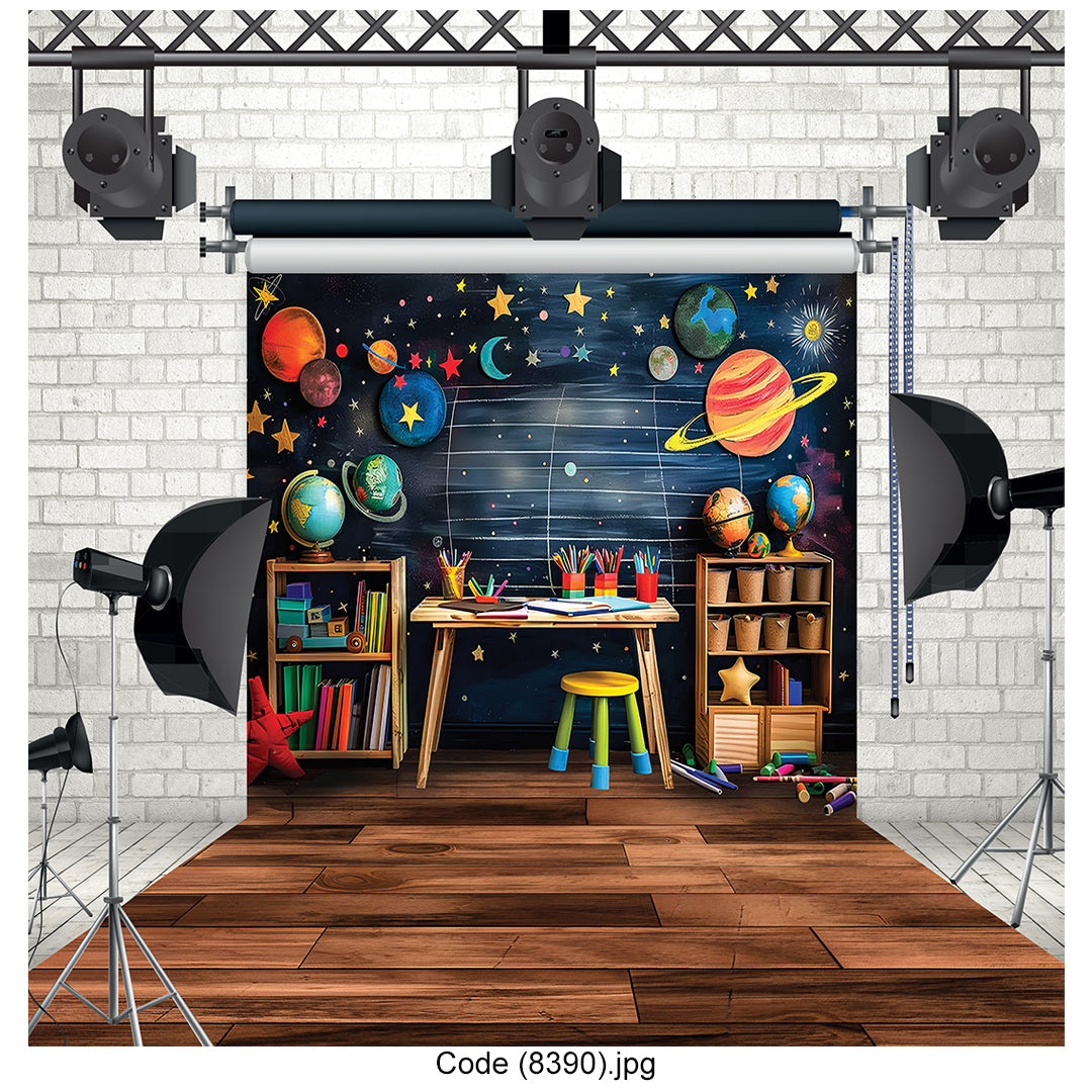 Space Classroom Educational Photography Backdrop Premium Canvas - 8390