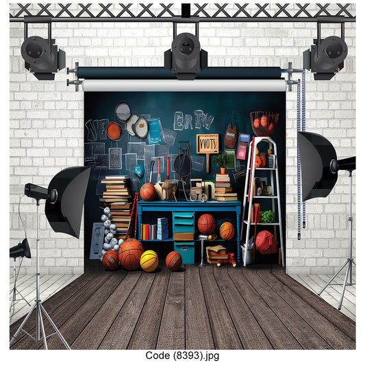 Sports-Themed Classroom Photography Backdrop Premium Canvas - 8393