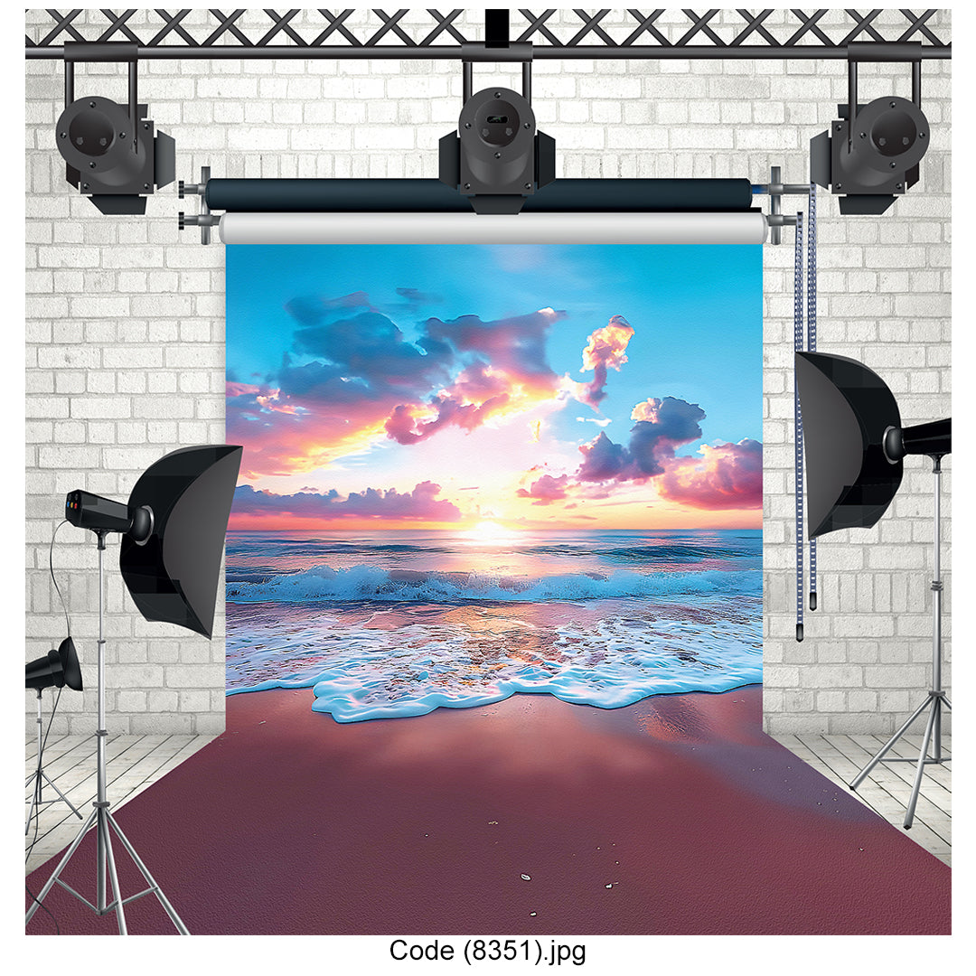 Sunset Ocean Waves Photography Backdrop 8351