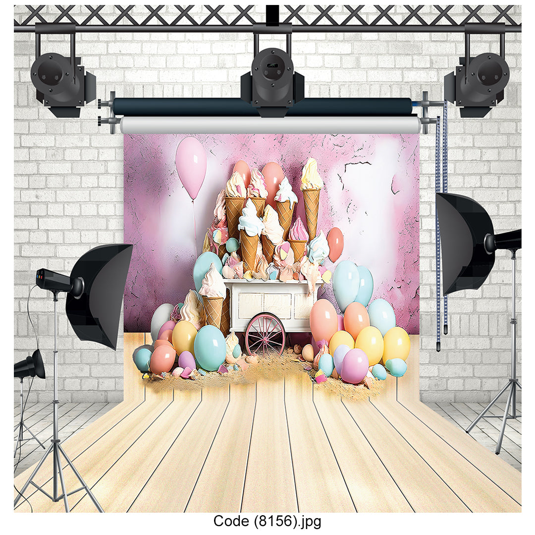 Sweet Ice Cream & Balloons Party Photography Backdrop 8156