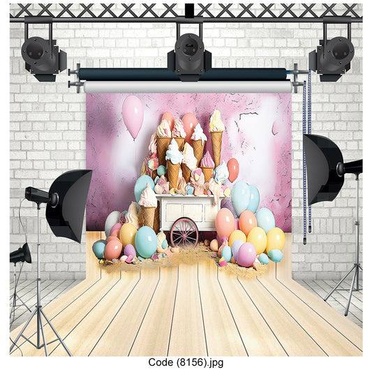 Sweet Ice Cream & Balloons Party Photography Backdrop 8156