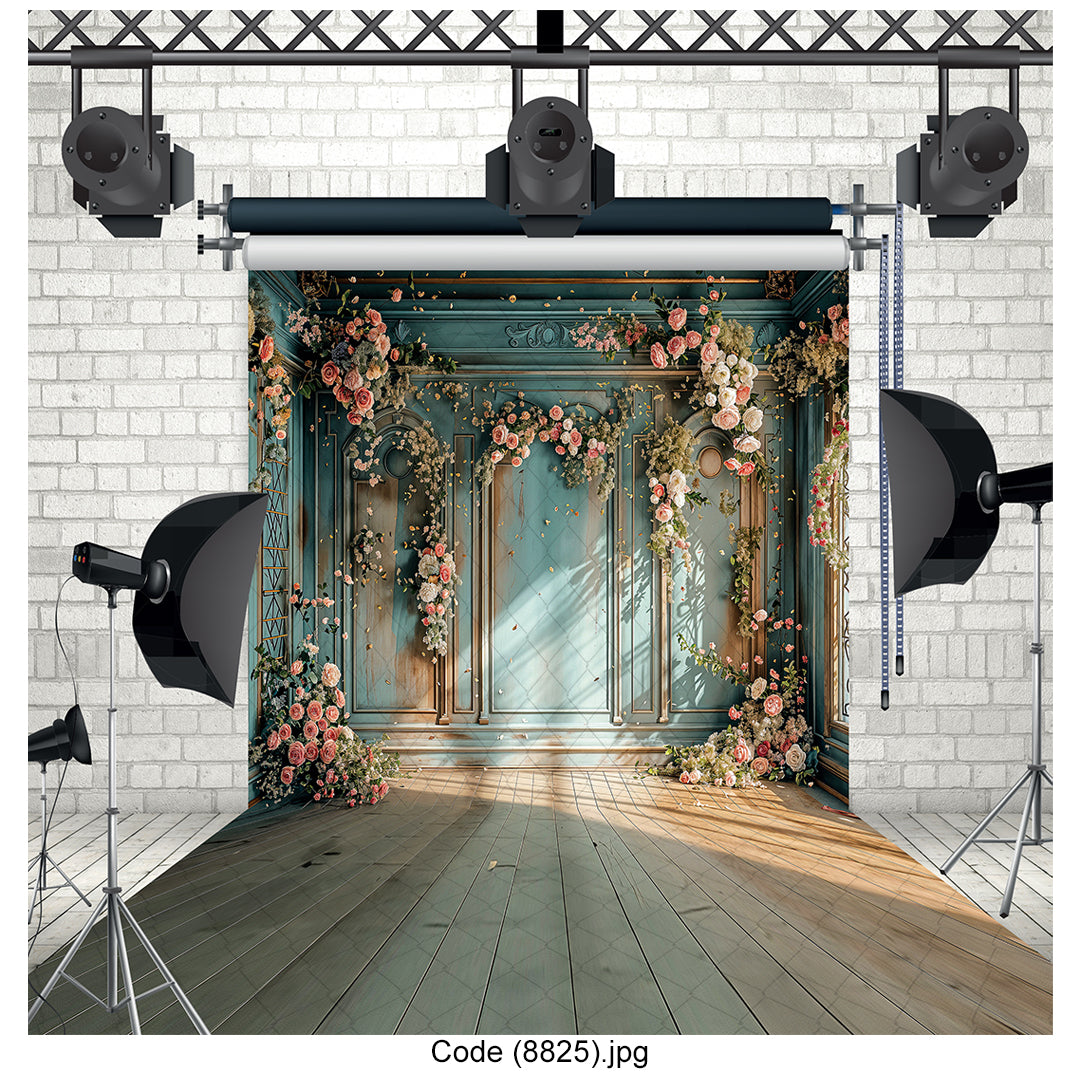 Teal Floral Backdrop 8825