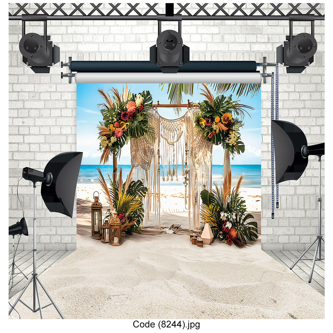 Tropical Beach Wedding Arch Photography Backdrop 8244