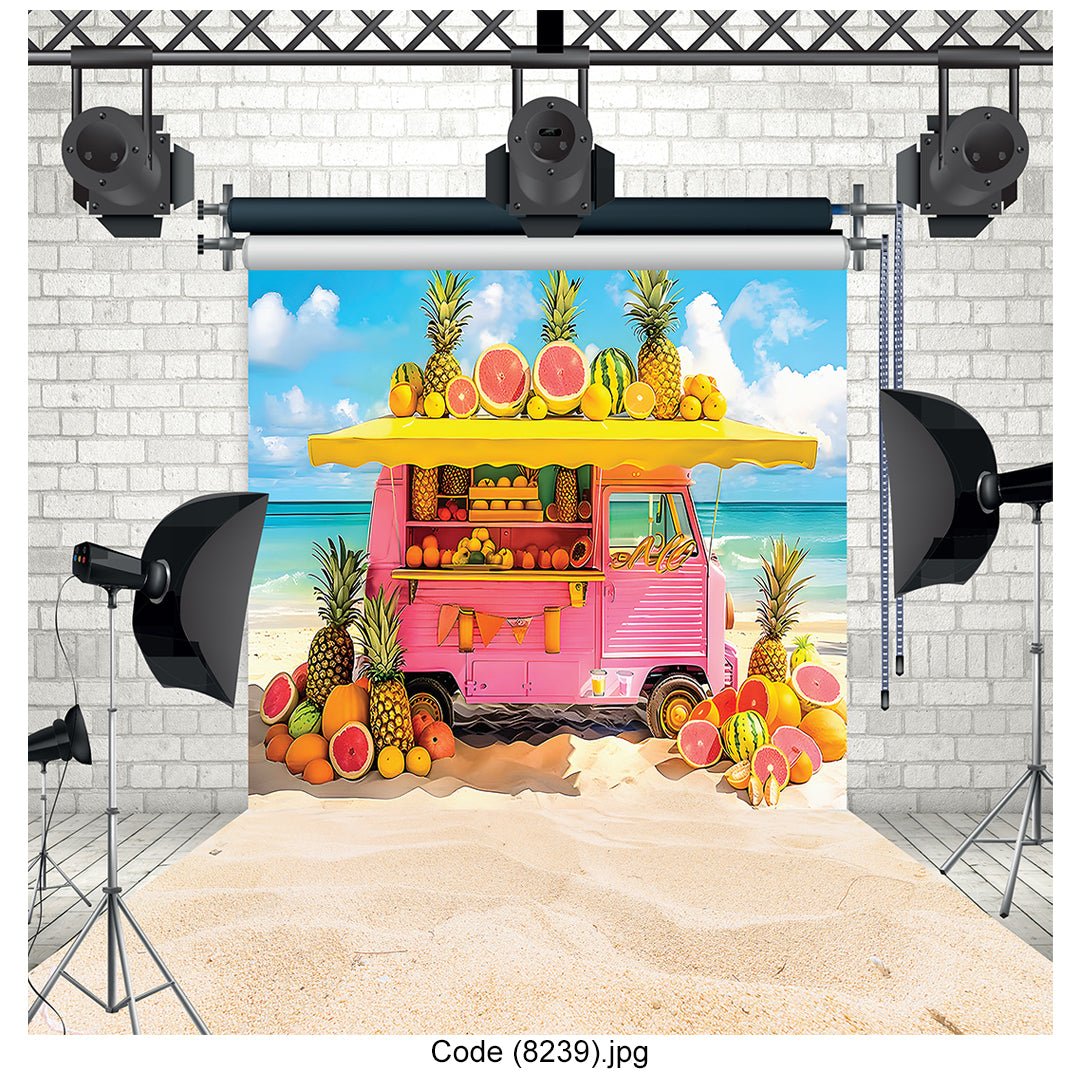 Tropical Fruit Beach Truck Studio Photography Backdrop 8239