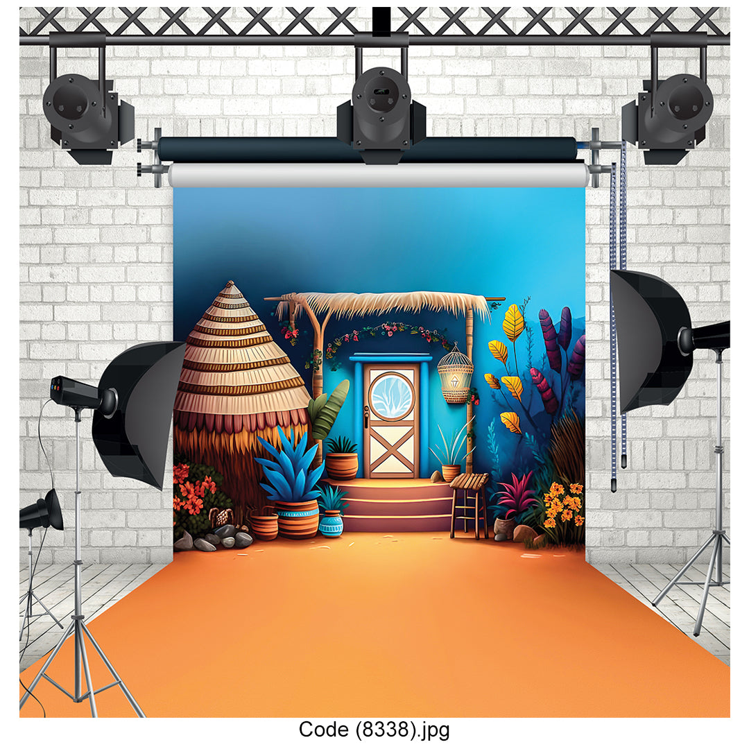 Tropical Island Hut Photography Backdrop Premium Canvas - 8338