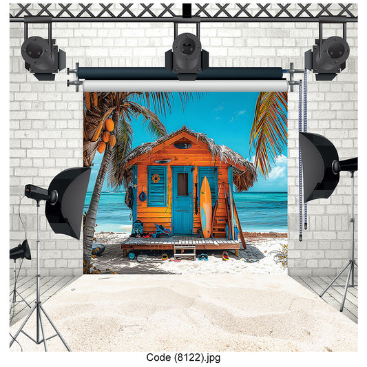 Tropical Surf Shack Beach Photography Backdrop 8122