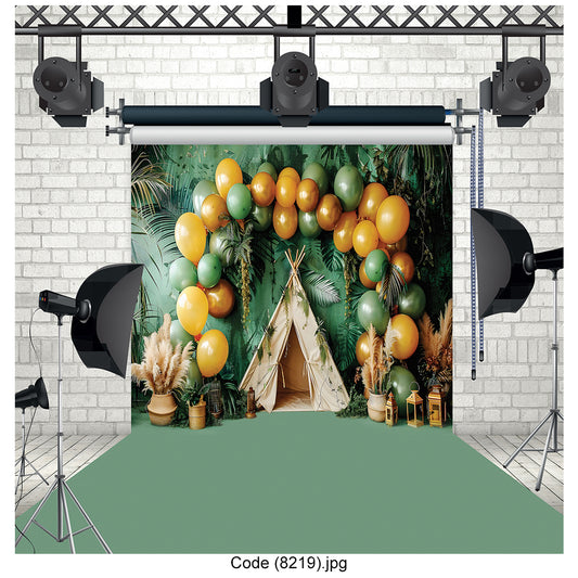 Tropical Teepee Balloon Arch Photography Backdrop 8219