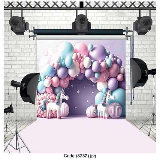 Unicorn Balloon Arch Pastel Fantasy Photography Backdrop 8282