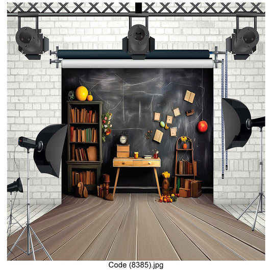 Vintage Chalkboard Classroom Photography Backdrop Premium Canvas - 8385