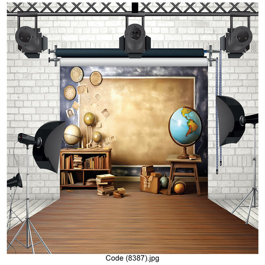 Vintage Globe Classroom Photography Backdrop Premium Canvas - 8387