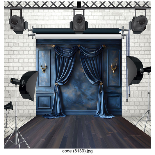 Vintage Royal Blue Curtain Photography Backdrop 8139