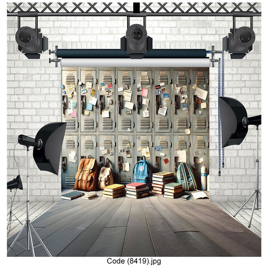 Vintage School Lockers Canvas Backdrop