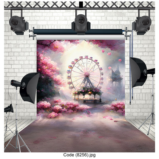 Whimsical Floral Ferris Wheel Photography Studio Backdrop 8256