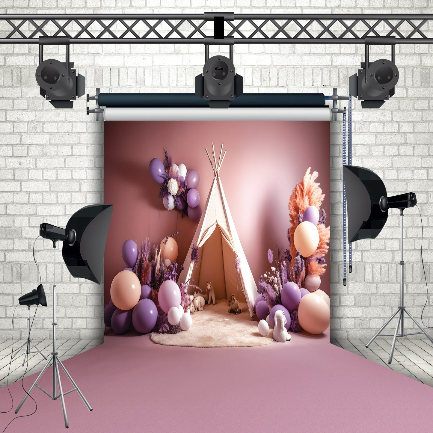 Whimsical Teepee Balloon Backdrop 8005