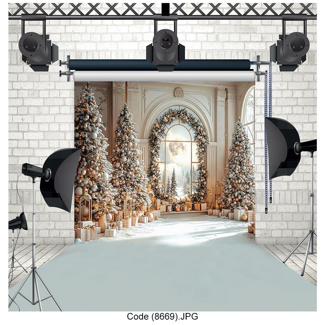 White & Gold Christmas Backdrop 8669