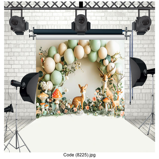 Woodland Animals & Balloon Arch Photography Backdrop 8225