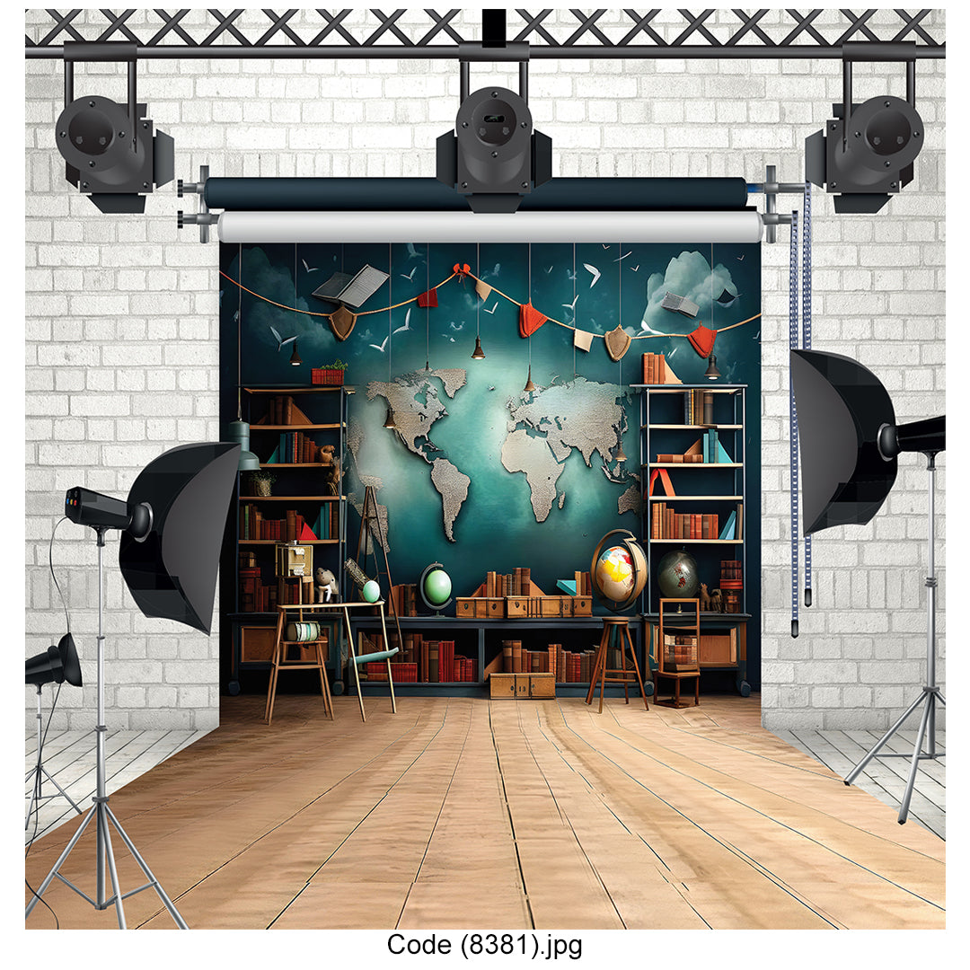 World Explorer Classroom Photography Backdrop Premium Canvas - 8381