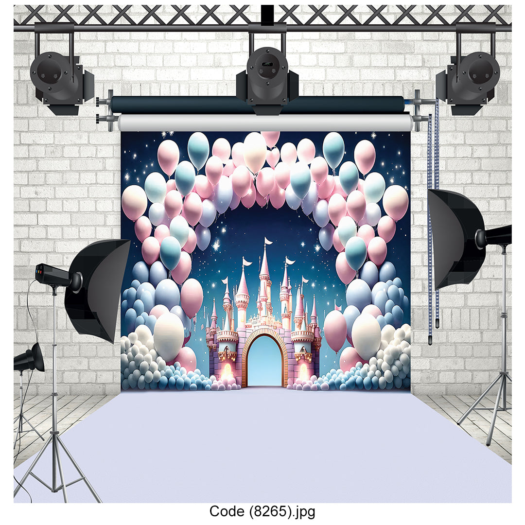 Fairytale Castle Starry Balloon Arch Photography Backdrop Canvas - 8265